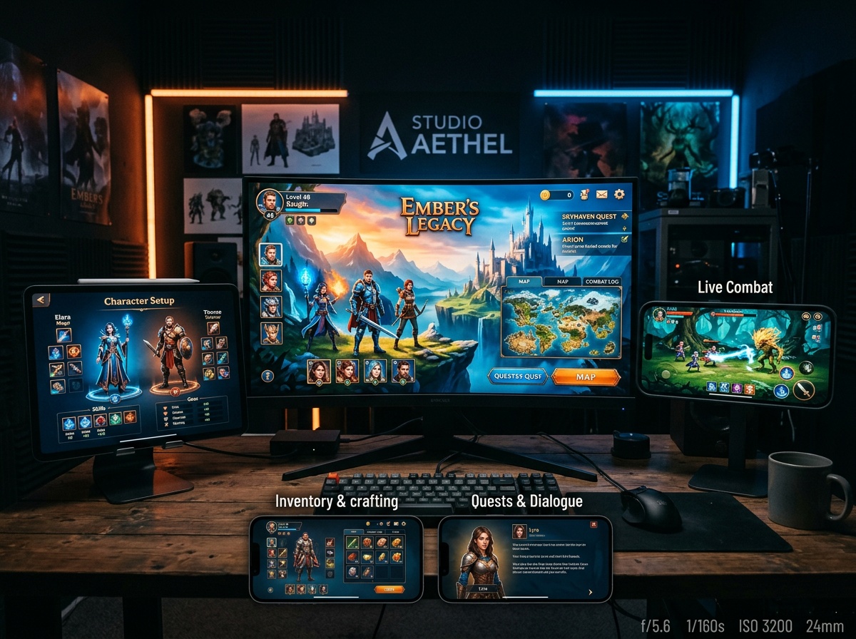 Mobile RPG Ember Realm — complete UI system design