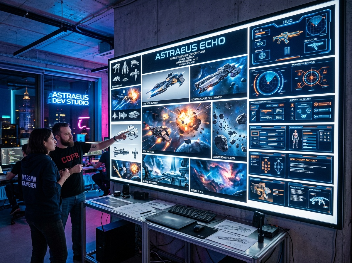 Void Protocol sci-fi shooter concept art and UI design